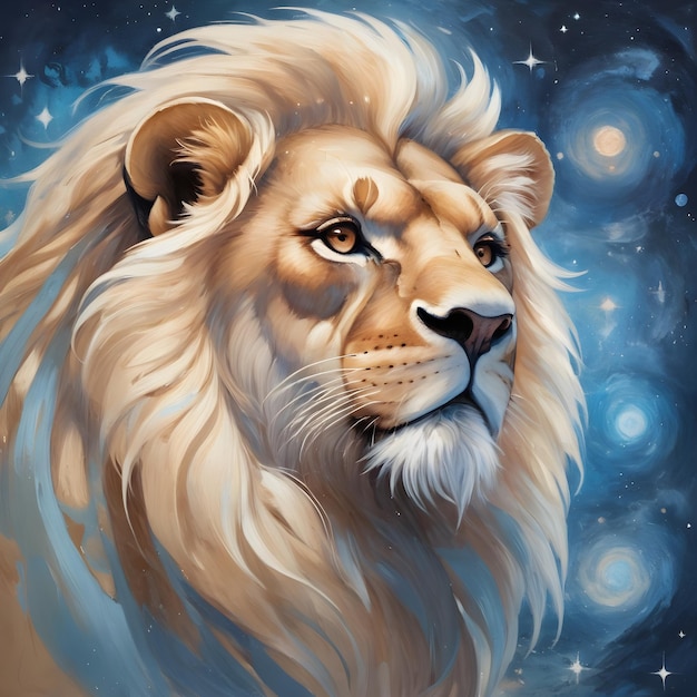 signo del zodiaco Leo un dibujo de un león con la luna en el fondo