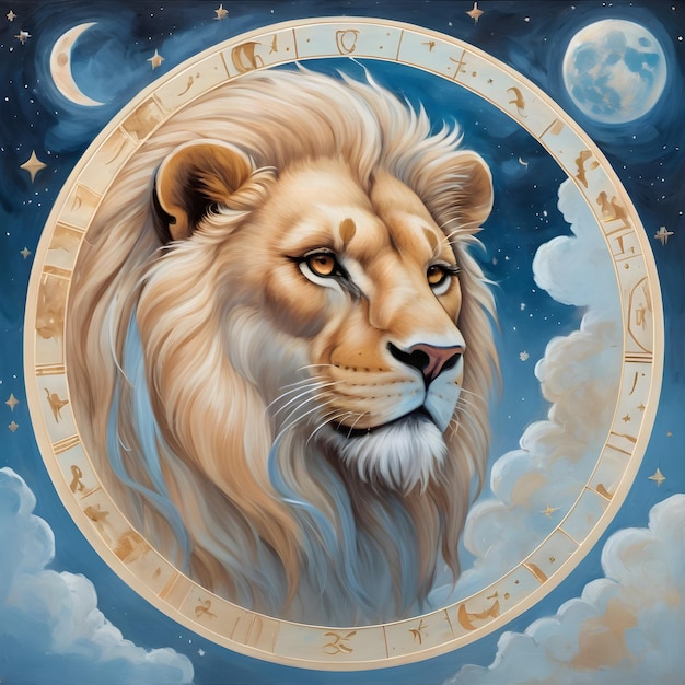 signo del zodiaco león un dibujo de un león con la luna en el fondo