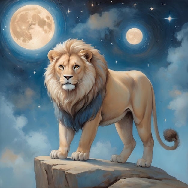 Foto signo del zodiaco león un dibujo de un león con la luna en el fondo