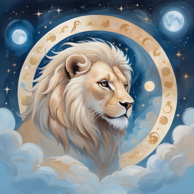 signo del zodiaco león un león con una luna y estrellas en el cielo