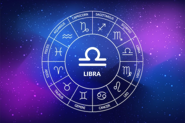 Signo del zodiaco Libra Fondo de cielo nocturno abstracto Icono de Libra sobre fondo azul del espacio