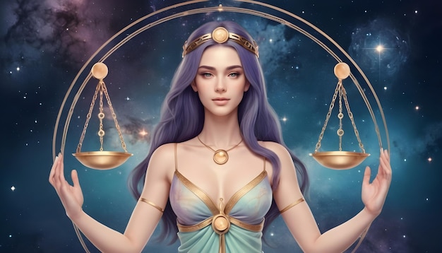 Signo del zodiaco Libra Mujer hermosa El fondo del universo