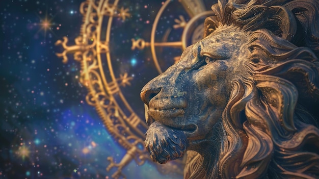 Signo del zodiaco místico en el signo del león con un cielo estrellado