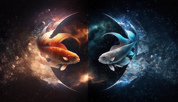 Signo del zodiaco de pescado en el fondo del espacio IA generativa