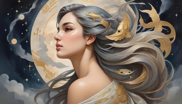 Foto signo del zodiaco piscis un dibujo de una mujer piscis