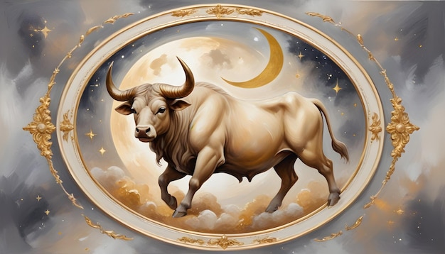 Signo del zodiaco de Tauro un toro con una luna y estrellas en el fondo