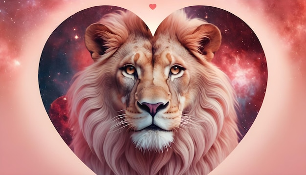 Signo del zodiaco Universo del León fondo corazón rojo en el fondo horóscopo del amor