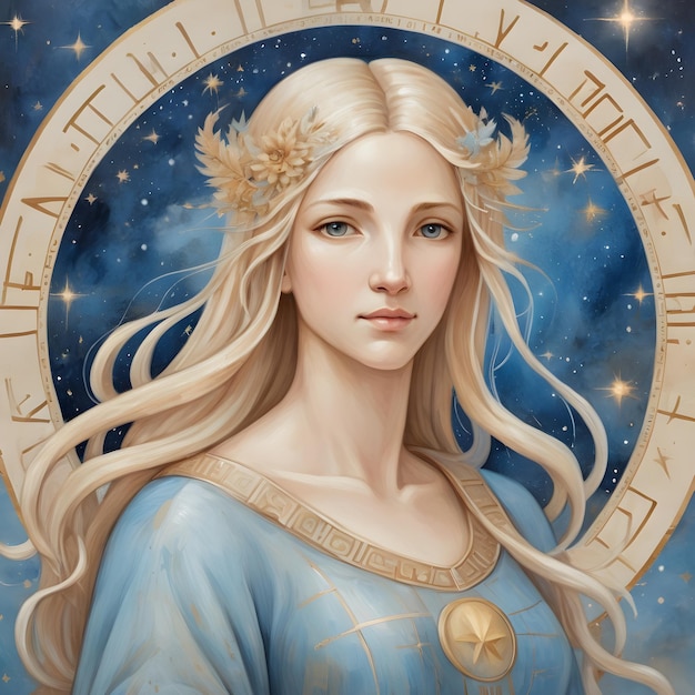 signo del zodiaco Virgo una pintura de una mujer con cabello largo