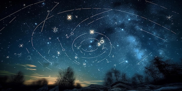 Signos do zodíaco no céu em uma noite estrelada