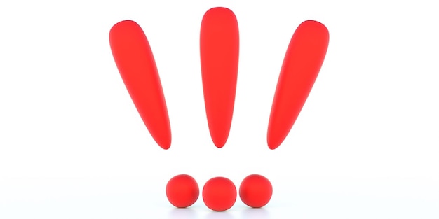 Signos de exclamación rojo aislado sobre fondo blanco ilustración 3d