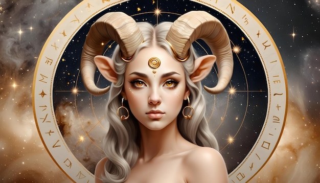 Los signos del zodiaco Aries una mujer con cuernos