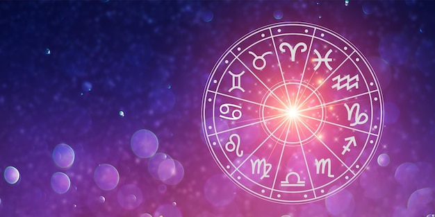 Signos del zodiaco dentro del círculo del horóscopo Astrología en el cielo con muchas estrellas y lunas concepto de astrología y horóscopos