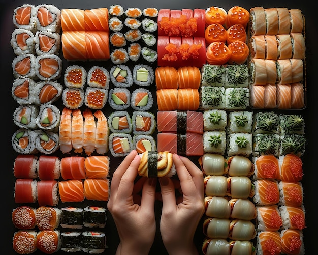 Foto el siguiente sushi está listado en el estilo de naranja claro y esmeralda oscura ai generativa