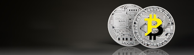 Silber-Bitcoin isoliert auf Schwarz