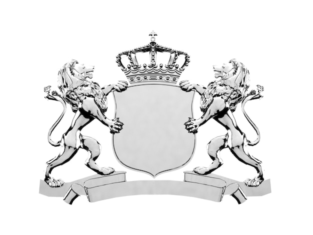Silberne Löwenkamm-Logoverzierung, Wiedergabe 3D. Wappen