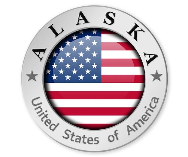 Foto silbernes abzeichen mit alaska- und usa-flagge