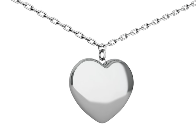 Silbernes Herz-Medaillon auf Kette über weißem Hintergrund. 3D-Rendering