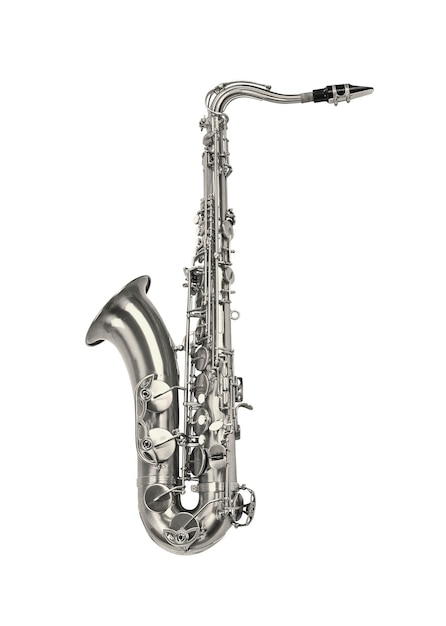 Foto silbernes saxophon auf dem weißen hintergrund