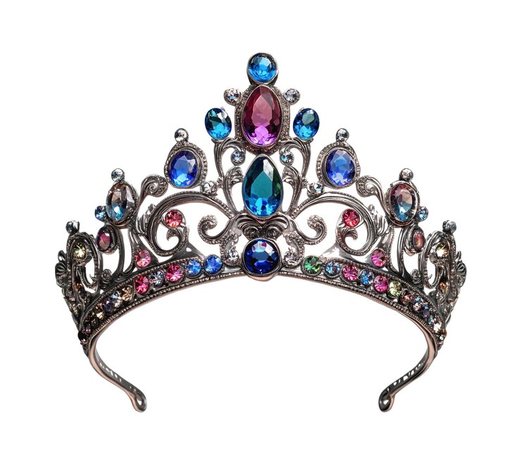 Foto silbertiara mit komplizierter metallbearbeitung und farbenfrohen edelsteinen