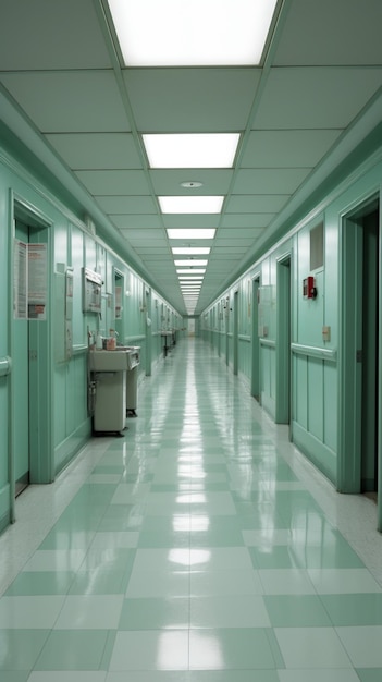 Foto el silencio del pasillo del hospital vacío impregna el espacio estéril que espera la vida bulliciosa móvil vertical
