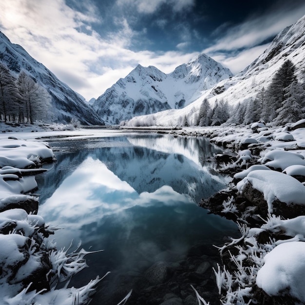 La silenciosa serenidad la majestad nevada del lago