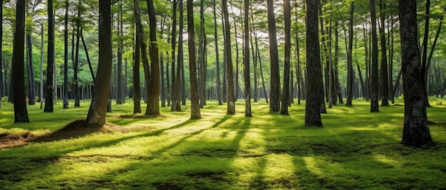 Silent Forest na primavera com belos raios solares brilhantes Generative AI