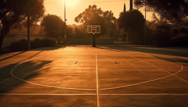 Silhouette-Athlet, der bei Sonnenuntergang Mannschaftssport betreibt, generiert durch KI