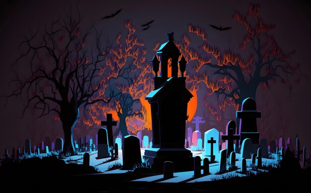 Silhouette del cementerio Halloween IA generativa