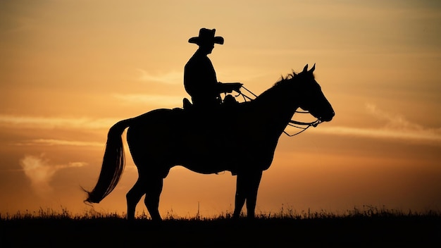 Silhouette-Cowboy auf einer Pferde-Ranch