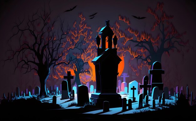 Silhouette de cemitério Halloween Inteligência Artificial Gerativa