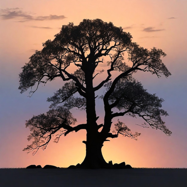 Foto silhouette der dämmerung alter baumstamm