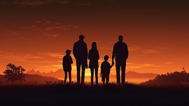 Silhouette der Familie bei Sonnenuntergang Konzept der generativen ai des glücklichen Vatertags