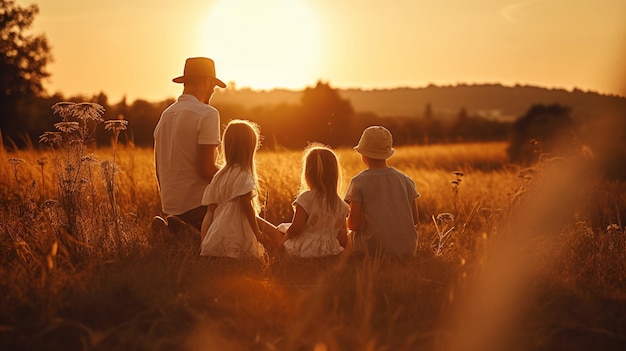 Silhouette der Familie bei Sonnenuntergang Konzept der generativen ai des glücklichen Vatertags