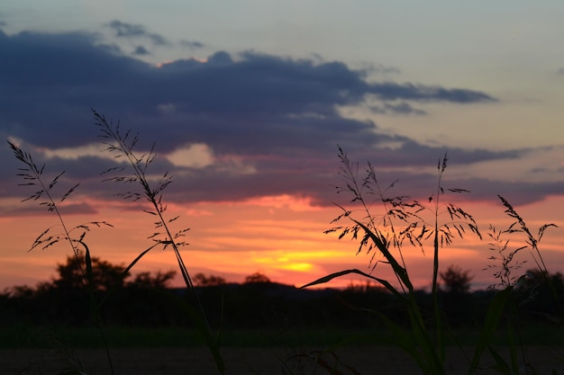 Silhouette der Landschaft gegen den dramatischen Himmel