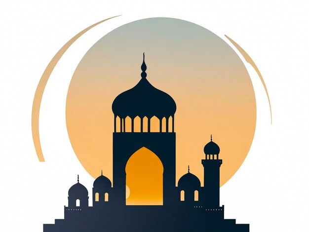 Foto silhouette der moschee hintergrundillustration für ramadan