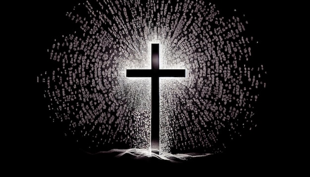 Silhouette des christlichen Kreuzes auf schwarzem Hintergrund Generative KI