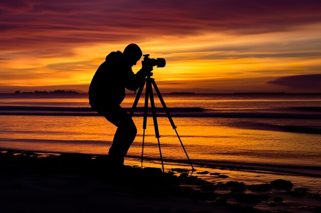 Silhouette des Fotografen vor der Kamera