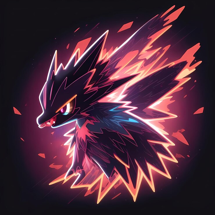 Foto silhouette design monsterinspired pokemon em uma camiseta estilo vetor de raios elétricos coloridos