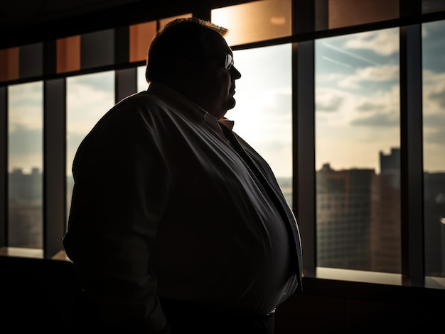 Silhouette Drama Plussize männlicher Manager Fenster Hintergrundbeleuchtung Büro Silhouette dramatische Stimmung Sigma