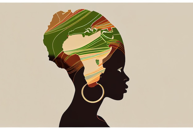 Silhouette einer afrikanischen Frau auf dem Hintergrund der Karte von Afrika Generative KI