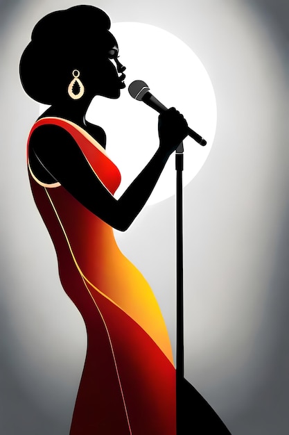 Silhouette einer afrikanischen Frau, die mit Mikrofon singt