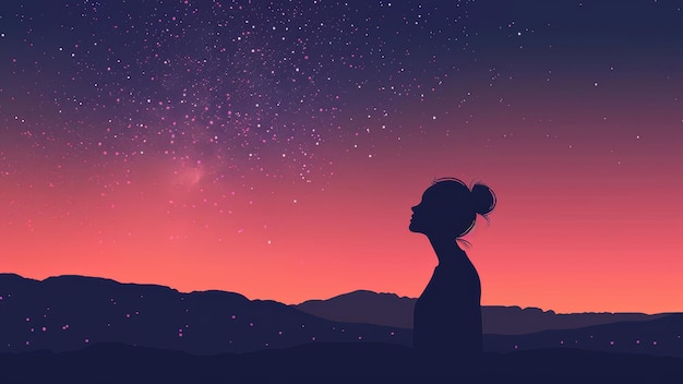 Silhouette einer Frau, die den sternenreichen Nachthimmel bewundert