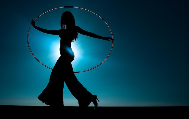 Silhouette einer Frau, die im Dunkeln tanzt, mit einem Tanzhintergrundkonzept im Randlicht