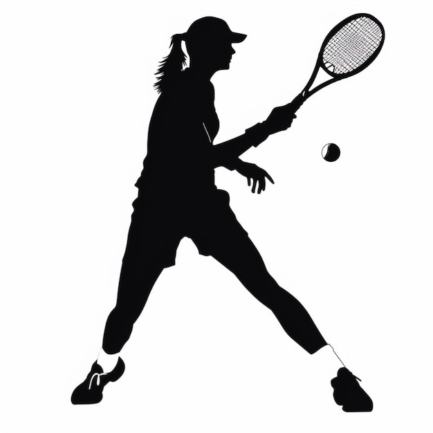 Foto silhouette einer frau, die tennis spielt auf einem weißen hintergrund