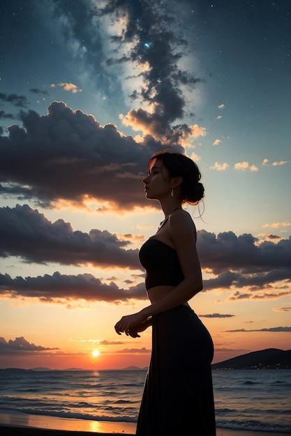 Silhouette einer Frau im Sonnenuntergang