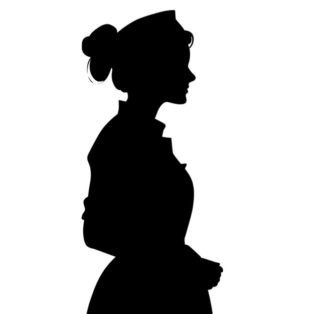 Foto silhouette einer frau in kleid und hut mit handtasche generative ai