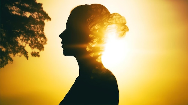 Silhouette einer Frau mit der Sonne im Rücken