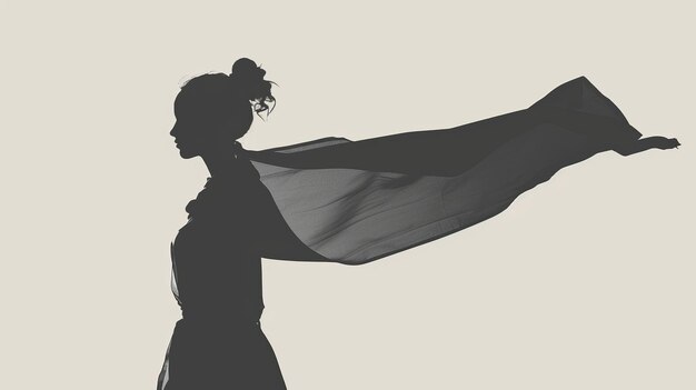 Silhouette einer Frau mit fließendem Schal auf weißem Hintergrund schwarzer Geschichtsmonat