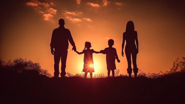 Silhouette einer jungen Familie im Freien