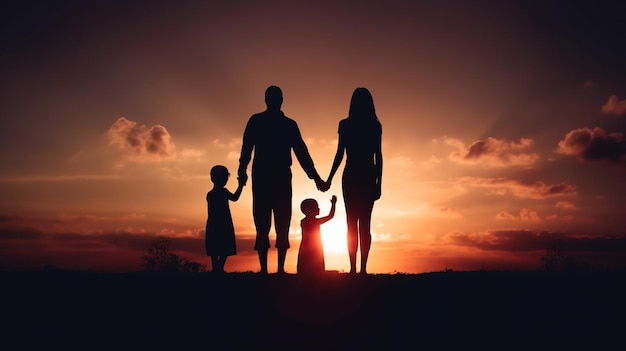 Silhouette einer jungen Familie im Freien